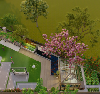 现代花园庭院景观 水池景墙 休闲座凳 灯具 阳光房 秋千